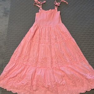 Mi Ami | Pink Eyelet Midi Summer Dress-Size L